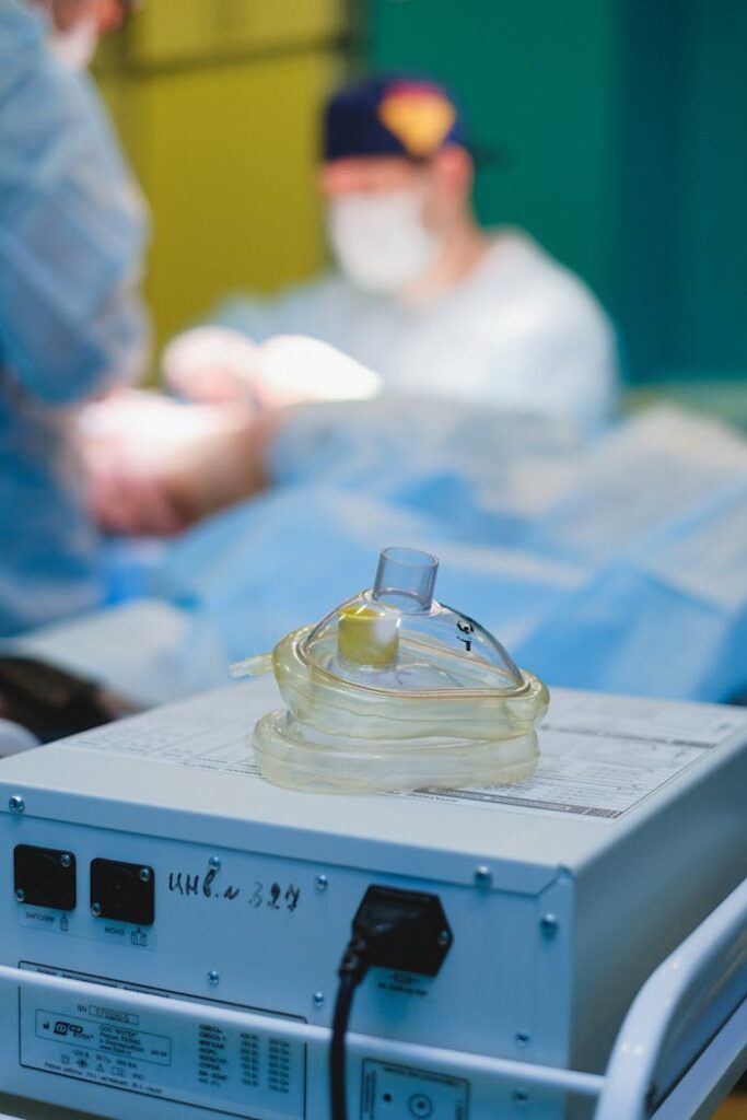 Anesthesia Mask Lying in an Operating Room during Surgery 